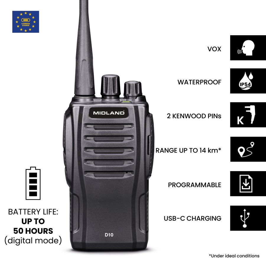 D10 - TRANSCEPTOR DMR CON BATERÍA DE 2600 MAH